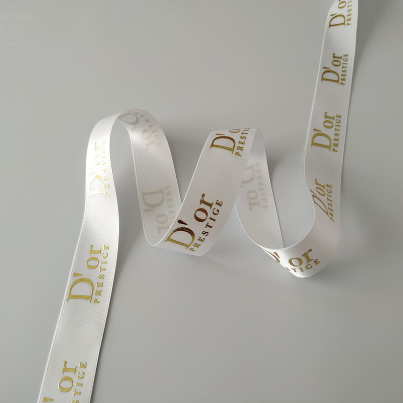 OEM 받아 들여집니다. 선물 포장용 3D 로고로 인쇄된 골드 포일로 만든 폴리에스터 사틴 리본